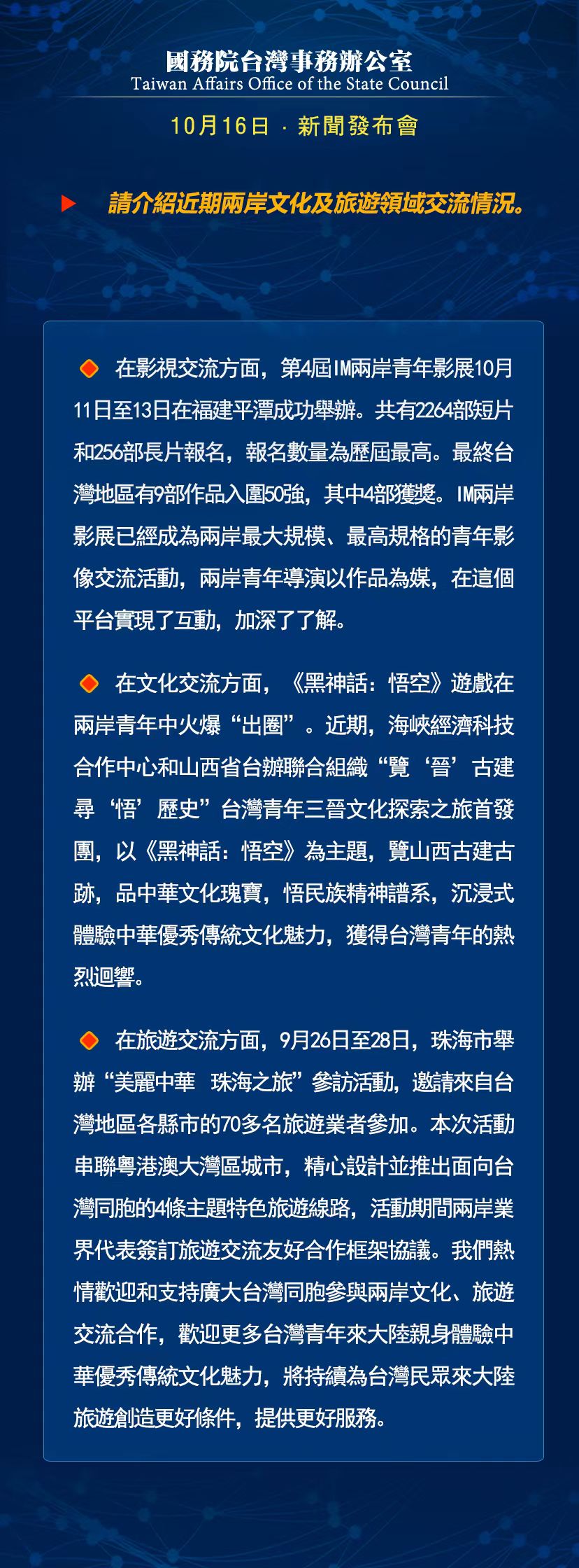 國務(wù)院臺灣事務(wù)辦公室10月16日·新聞發(fā)布會