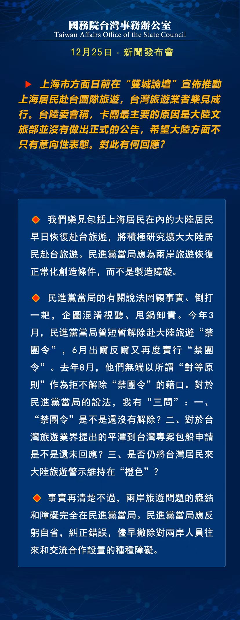 國務(wù)院臺灣事務(wù)辦公室12月25日·新聞發(fā)布會