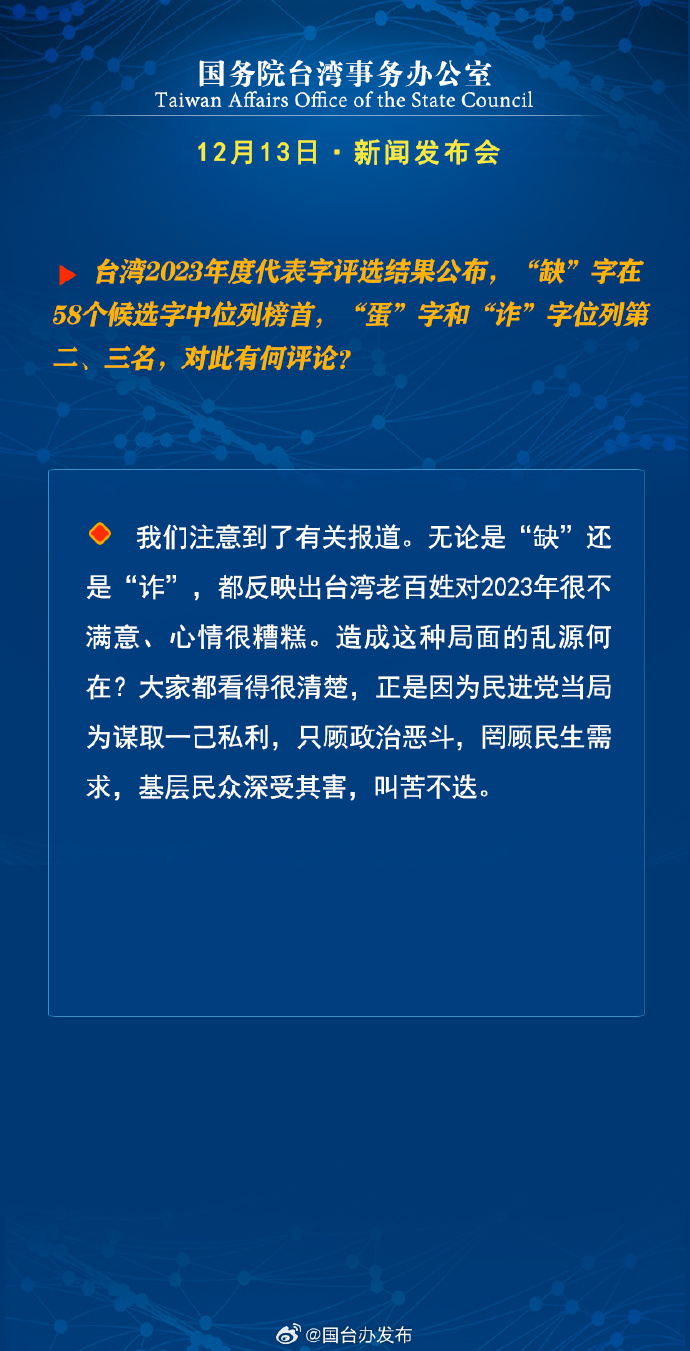 國務(wù)院臺(tái)灣事務(wù)辦公室12月13日·新聞發(fā)布會(huì)