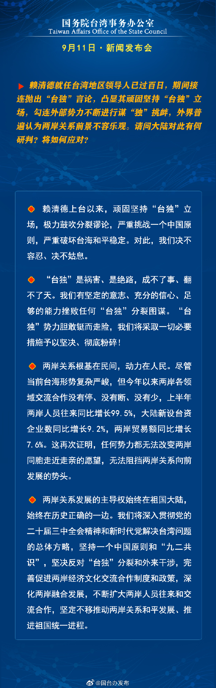 國務(wù)院臺(tái)灣事務(wù)辦公室9月11日·新聞發(fā)布會(huì)