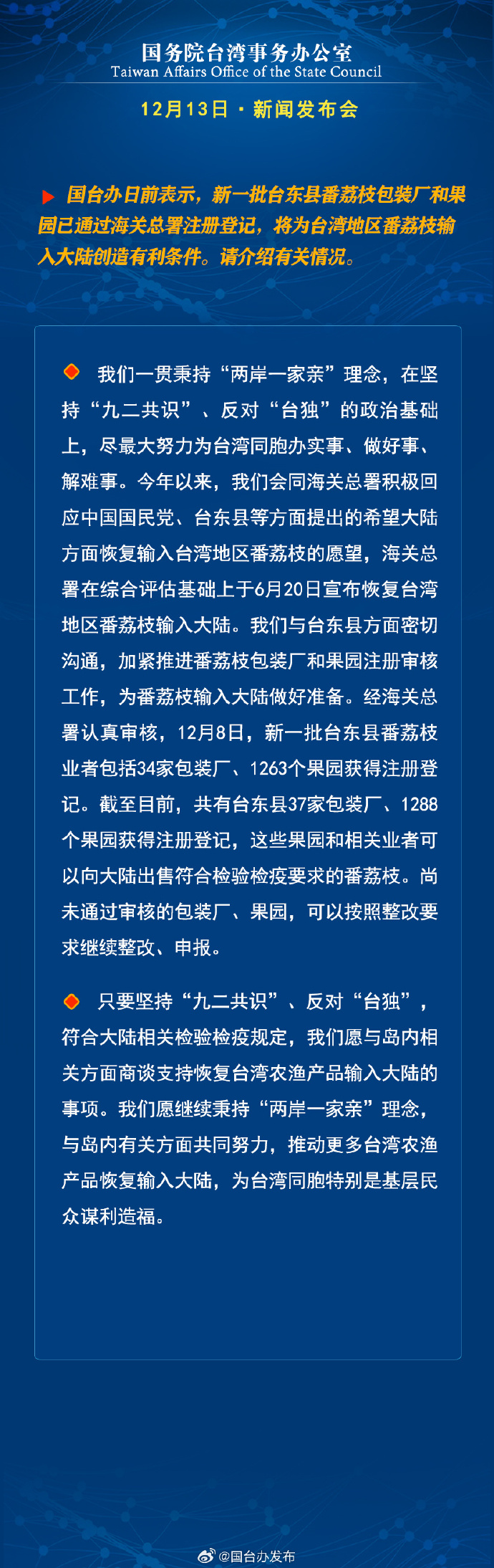 國務(wù)院臺(tái)灣事務(wù)辦公室12月13日·新聞發(fā)布會(huì)