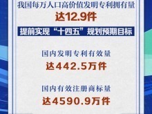 中国每万人口高价值发明专利拥有量达12.9件 提前实现“十四五”规划预期目标