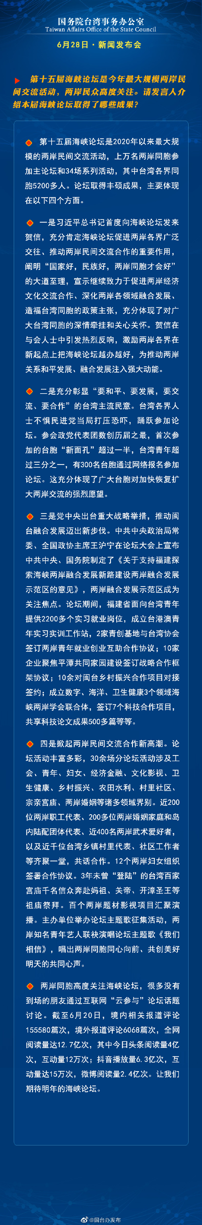 國(guó)務(wù)院臺(tái)灣事務(wù)辦公室6月28日·新聞發(fā)布會(huì)