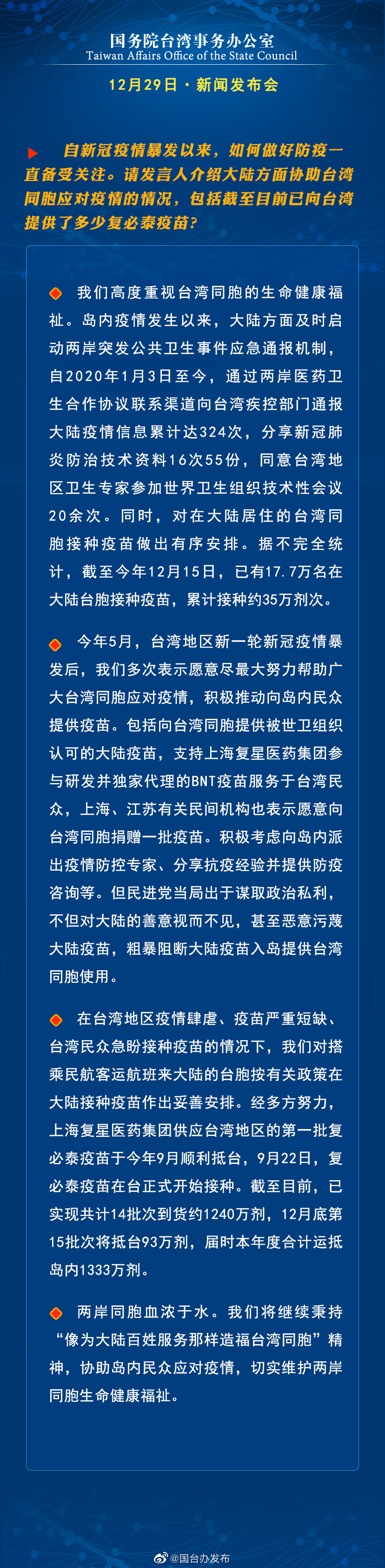 国务院台湾事务办公室12月29日·新闻发布会