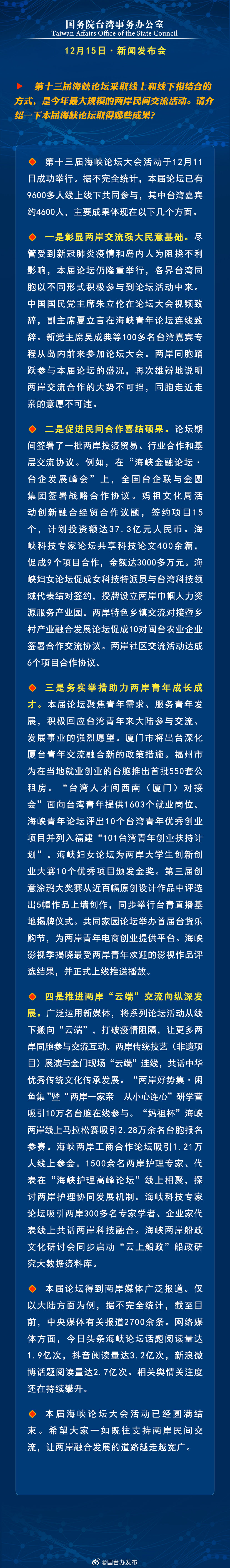 国务院台湾事务办公室12月15日·新闻发布会