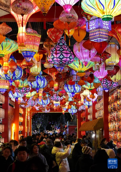 2月7日，人们在河北省秦皇岛市北戴河区第十届新春灯会上赏灯。新华社记者 杨世尧 摄
