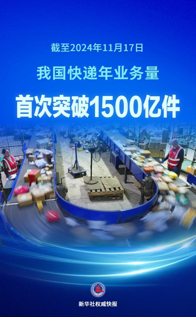 中国快递年业务量首次突破1500亿件