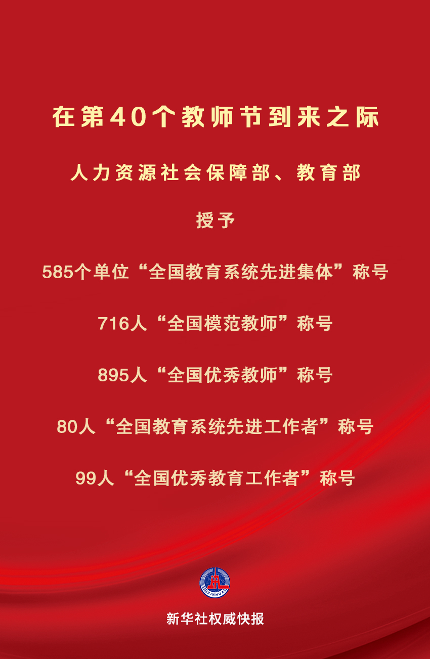 庆祝第40个教师节 全国585个单位、1790人受表彰