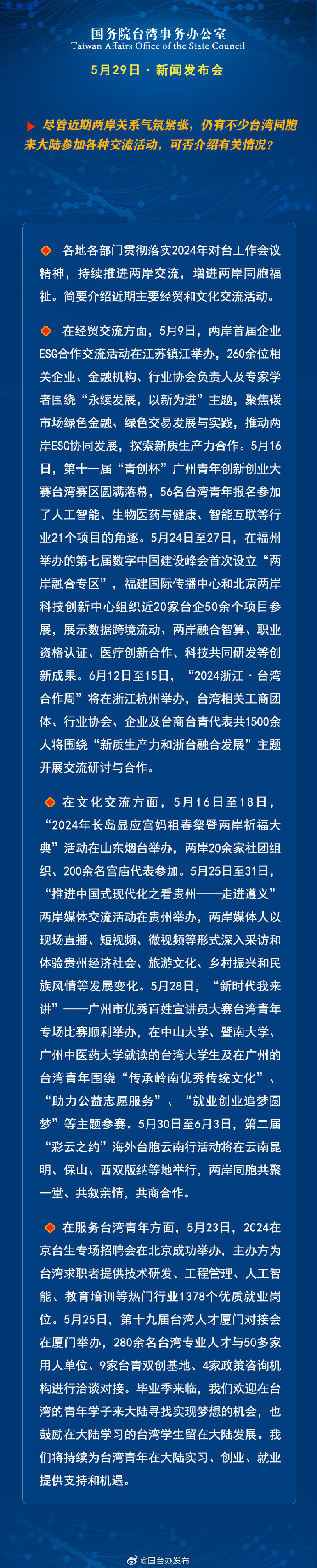 国务院台湾事务办公室5月29日·新闻发布会