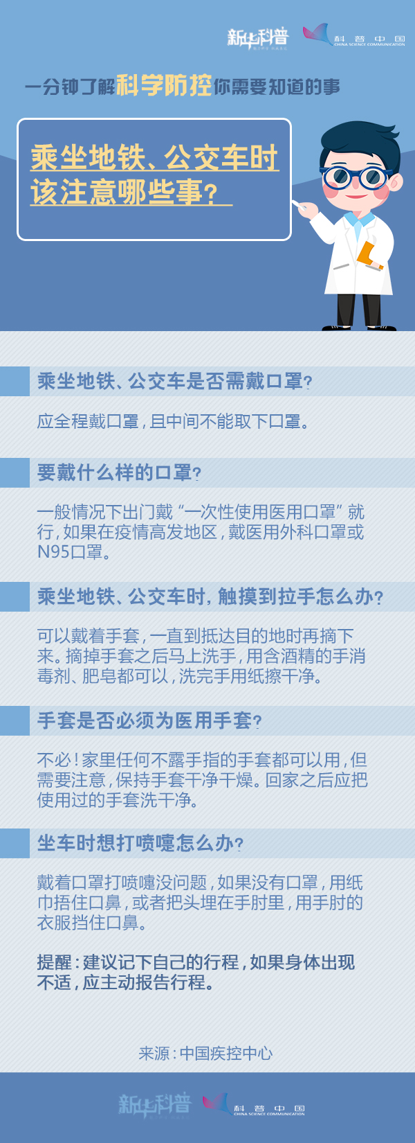 一分钟了解科学防控你需要知道的事：乘坐地铁、公交车时该注意哪些事？