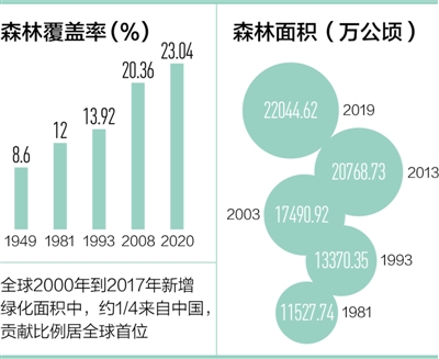 森林覆盖率超百分之二十三 苍翠绿色扮靓美丽中国