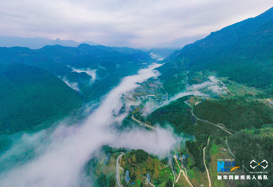 无人机航拍：茶山村的春天