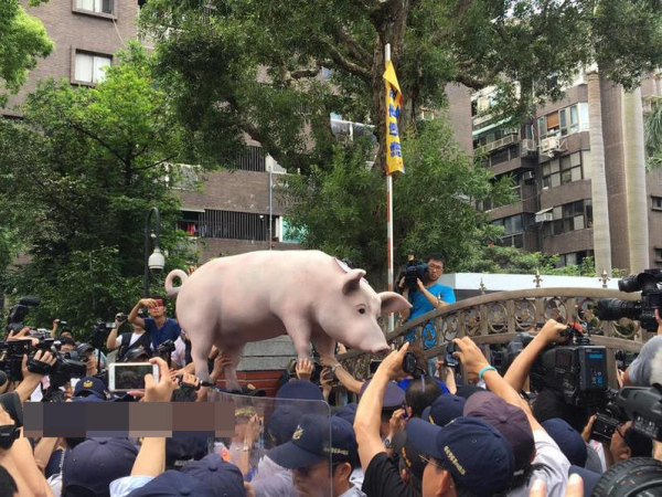 台猪农强翻闯民意机构 抗议美猪进口