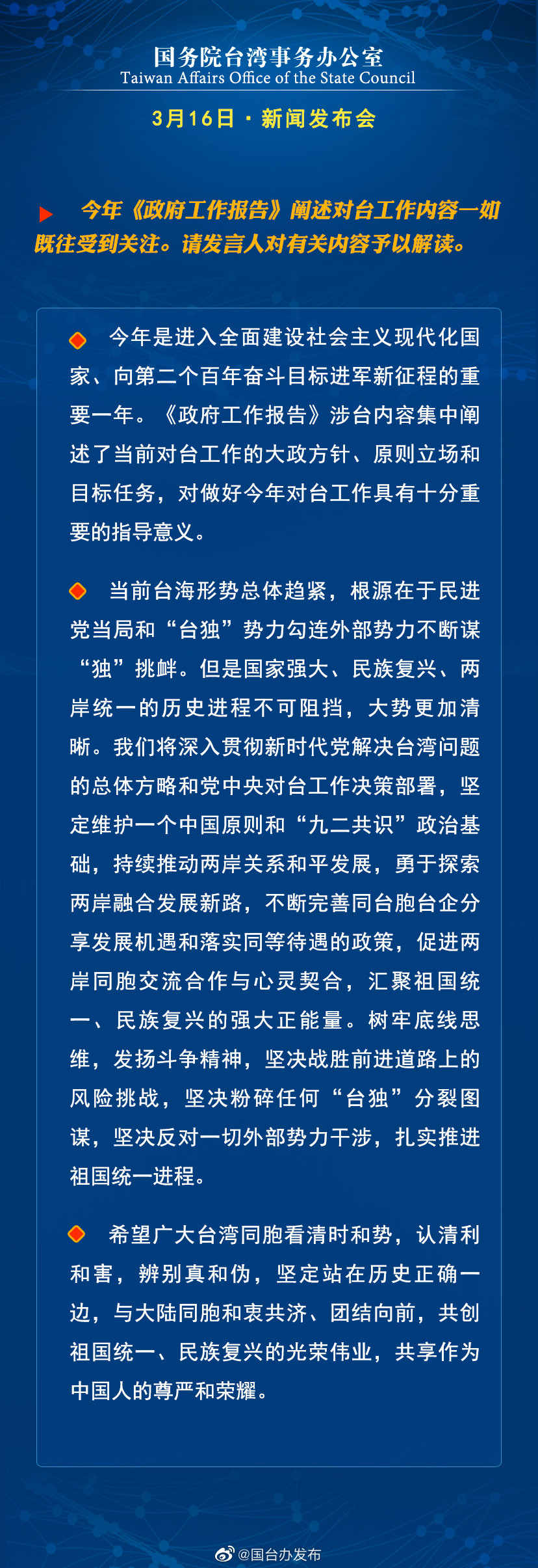国务院台湾事务办公室3月16日·新闻发布会