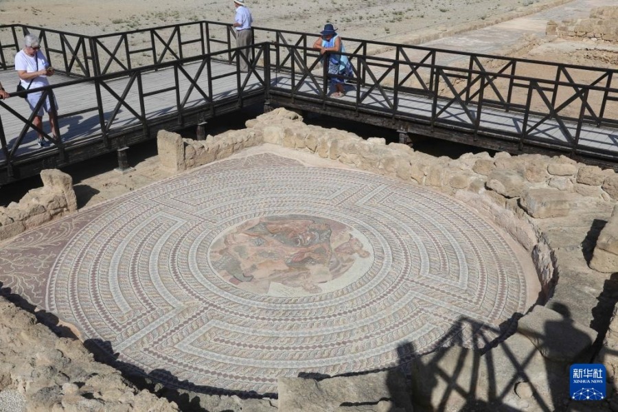 这是11月8日在塞浦路斯帕福斯考古公园内拍摄的马赛克地板。新华社记者 郭明芳 摄